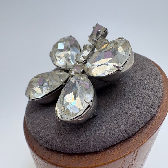 VTG Silver Tone White Crystal Four Leaf Clover Brooch Size 1.25" Length - Picture 4 of 10